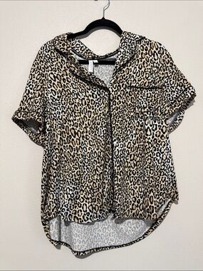 Leopard Print Short Sleeve Pajama Top - Beige